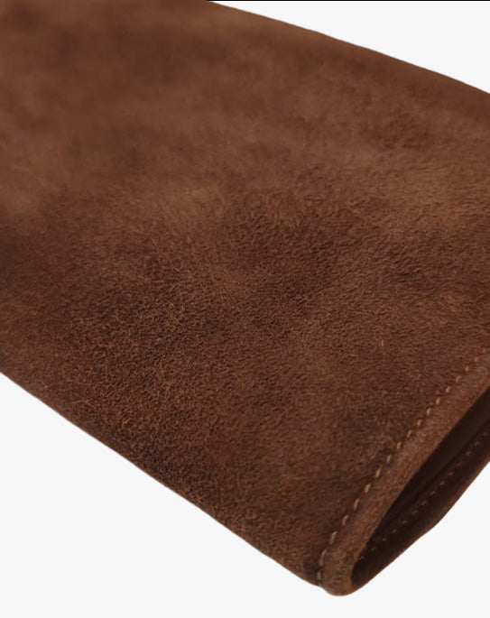 Portafoglio Gucci Vintage in pelle scamosciata marrone con inserto stampa cocco