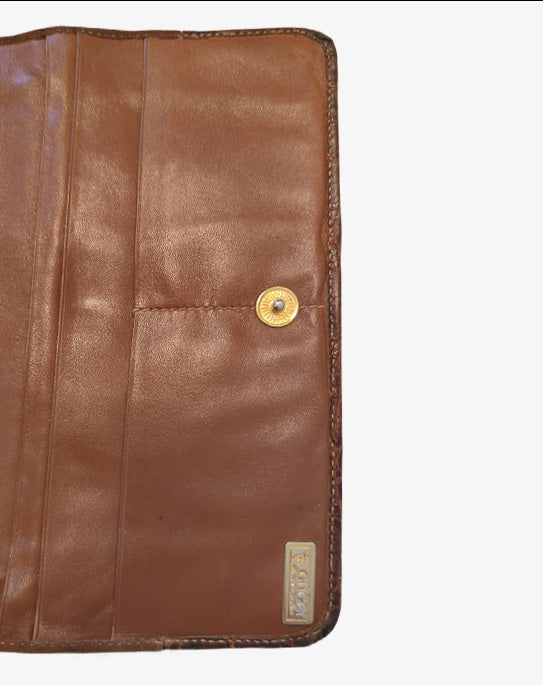 Portafoglio Gucci Vintage in pelle scamosciata marrone con inserto stampa cocco