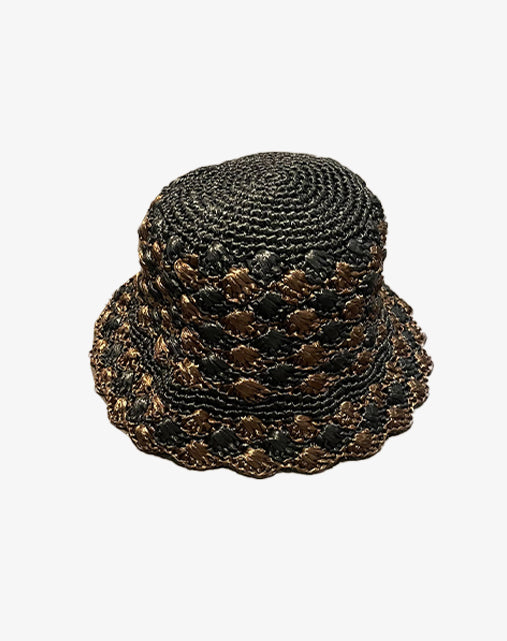 Prada Cappello Crochet in Raffia Nero e Marrone SS2012