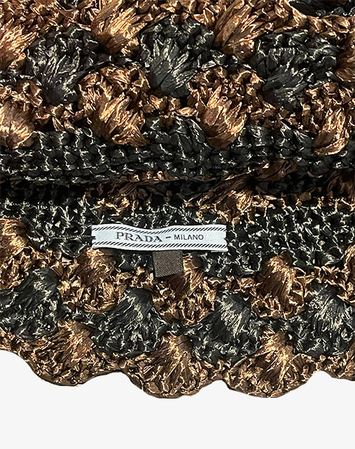 Prada Cappello Crochet in Raffia Nero e Marrone SS2012