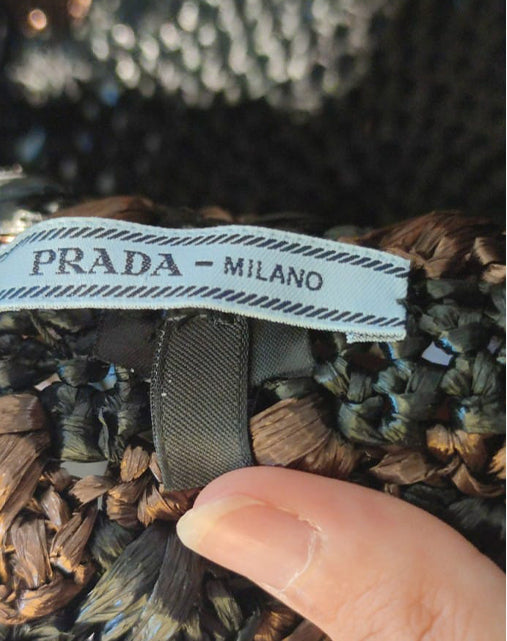 Prada Cappello Crochet in Raffia Nero e Marrone SS2012