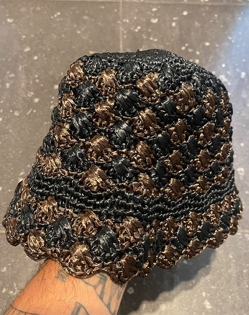 Prada Cappello Crochet in Raffia Nero e Marrone SS2012