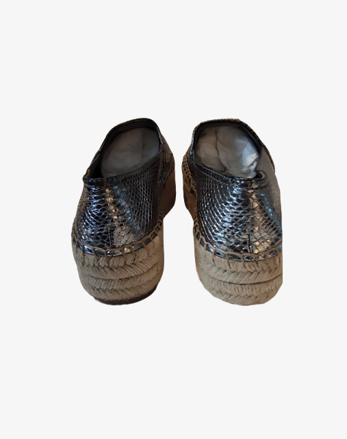 Espadrillas Prada Slip-On in pelle metallizzata argento stampata pitone taglia 39 collezione 2017/2019