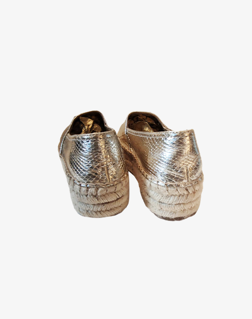 Espadrillas Prada Slip-On in pelle metallizzata oro stampata pitone taglia 39 collezione 2017/2019