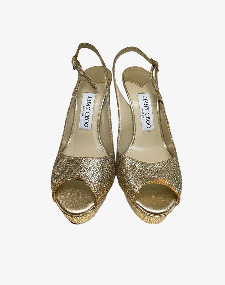 Sandali gioiello Jimmy Choo oro glitter platform  Made in Italy full set