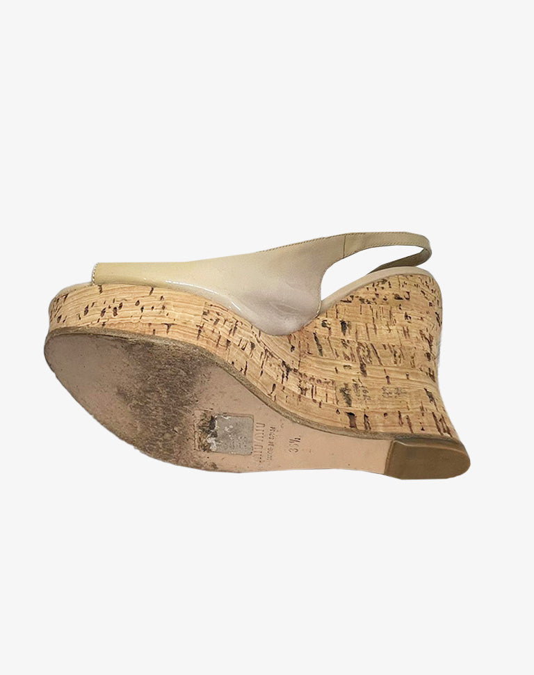 Sandali con zeppa Miu Miu vernice beige sughero Made in Italy anni 2000