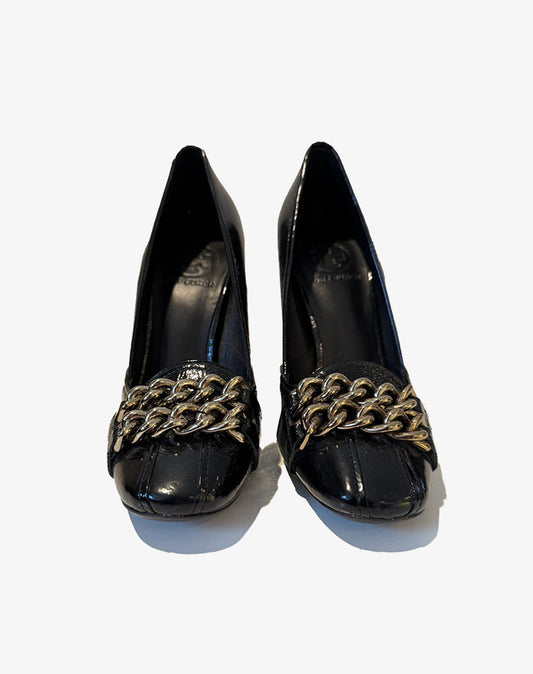 Scarpe Donna Tory Burch Décolleté Taglia 37 in Vernice Nera con Catena