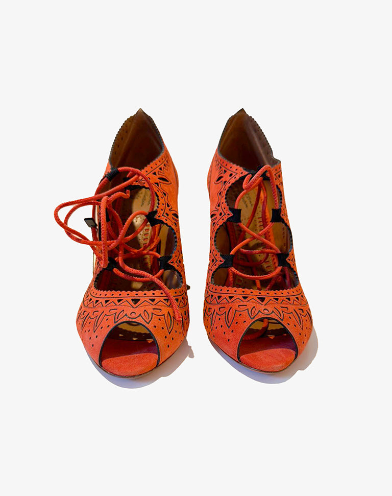 Scarpe Donna Santoni  Taglia 37 in Camoscio Arancione con Tacco Made in Italy