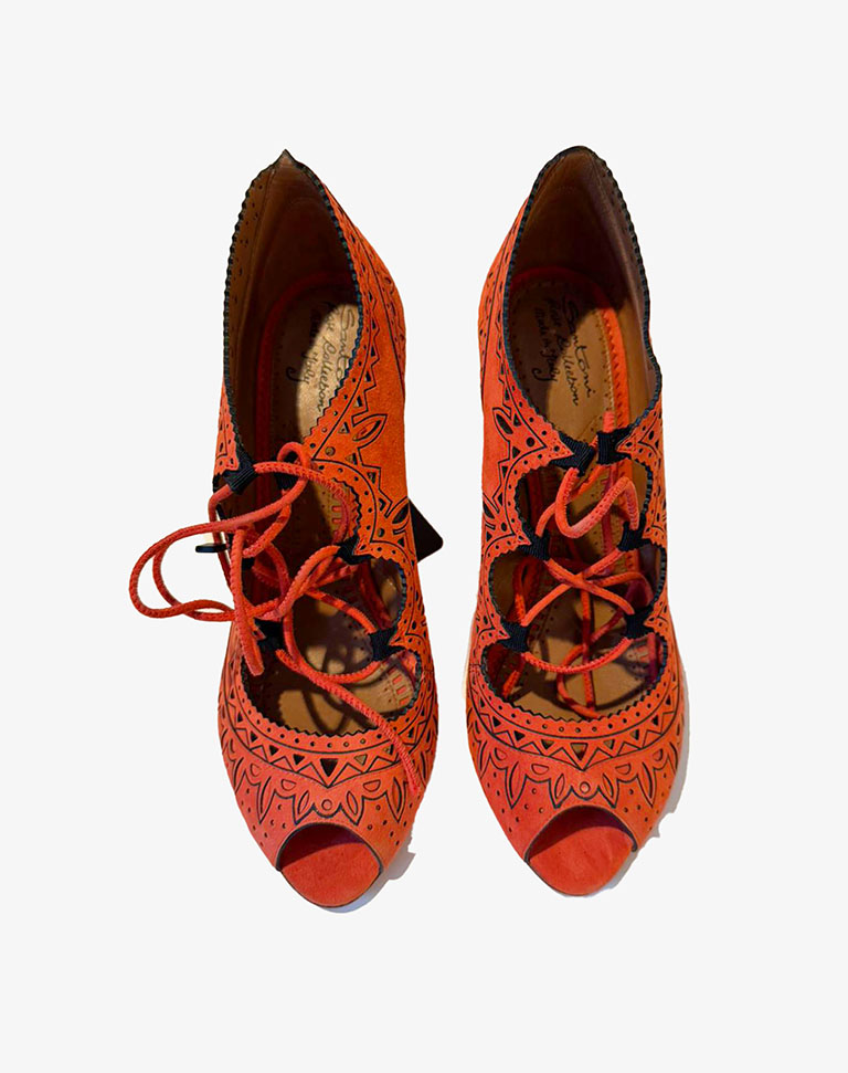 Scarpe Donna Santoni  Taglia 37 in Camoscio Arancione con Tacco Made in Italy