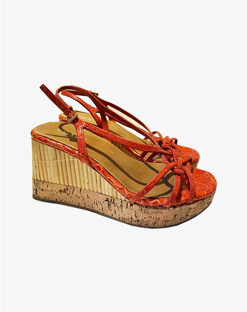 Sandali Prada con Zeppa in Sughero Arancio Taglia 38