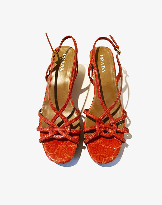 Sandali Prada con Zeppa in Sughero Arancio Taglia 38