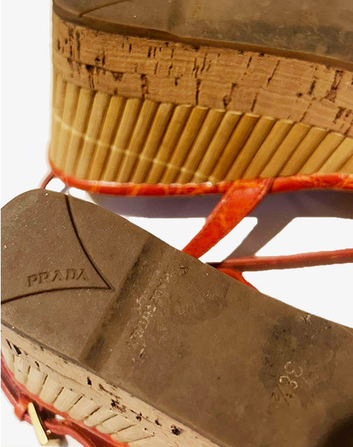Sandali Prada con Zeppa in Sughero Arancio Taglia 38