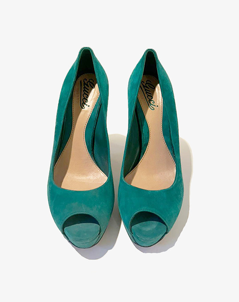Décolleté Gucci Verdi in Camoscio Peep Toe Taglia 37.5