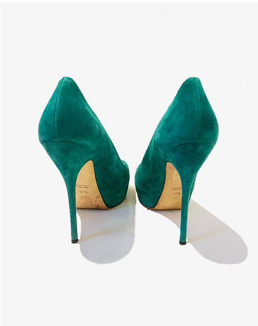 Décolleté Gucci Verdi in Camoscio Peep Toe Taglia 37.5