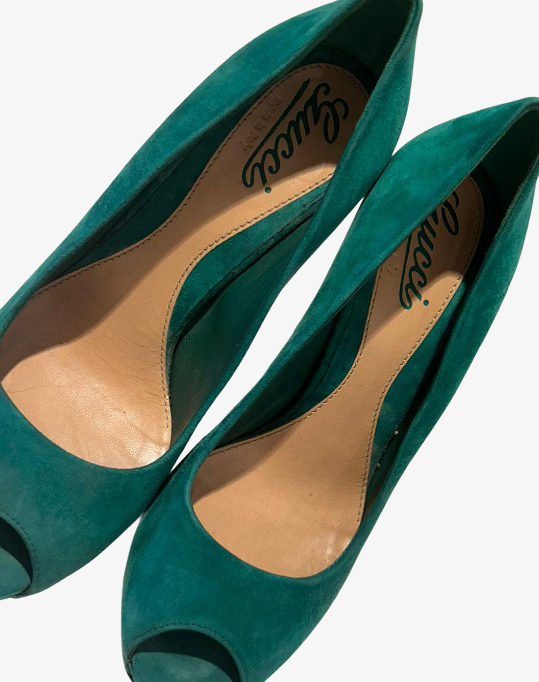 Décolleté Gucci Verdi in Camoscio Peep Toe Taglia 37.5