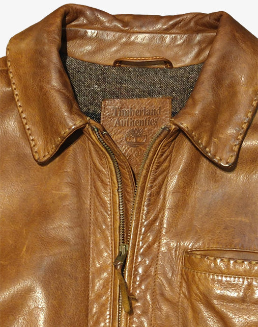 Giacca Uomo Timberland Authentics in Pelle Cognac Heritage Leather Jacket  Anni 2000 – Taglia M