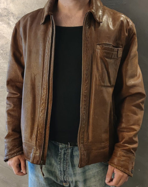 Giacca Uomo Timberland Authentics in Pelle Cognac Heritage Leather Jacket  Anni 2000 – Taglia M
