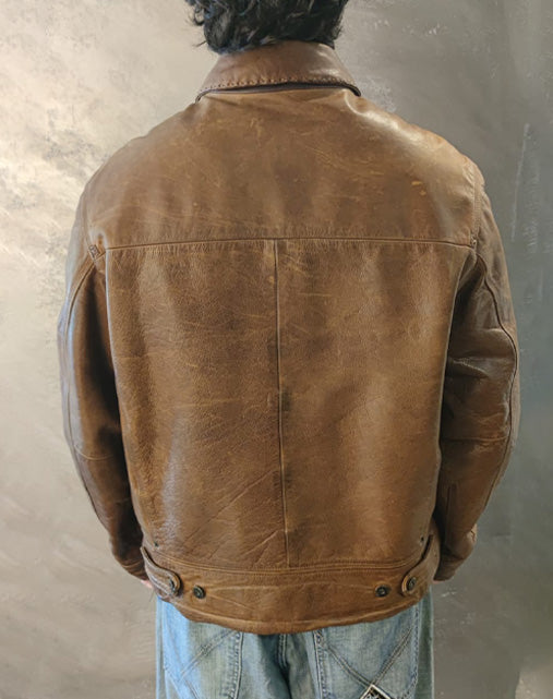 Giacca Uomo Timberland Authentics in Pelle Cognac Heritage Leather Jacket  Anni 2000 – Taglia M
