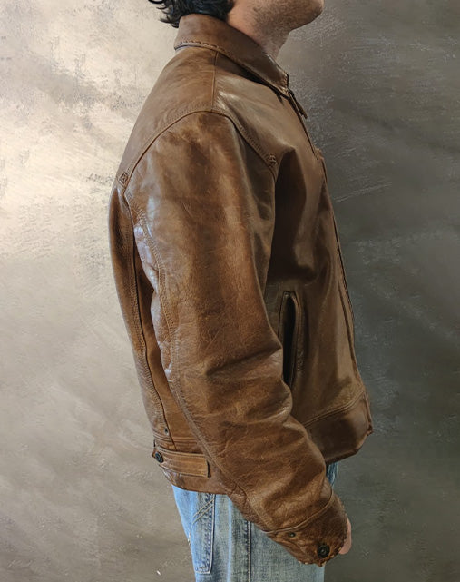 Giacca Uomo Timberland Authentics in Pelle Cognac Heritage Leather Jacket  Anni 2000 – Taglia M