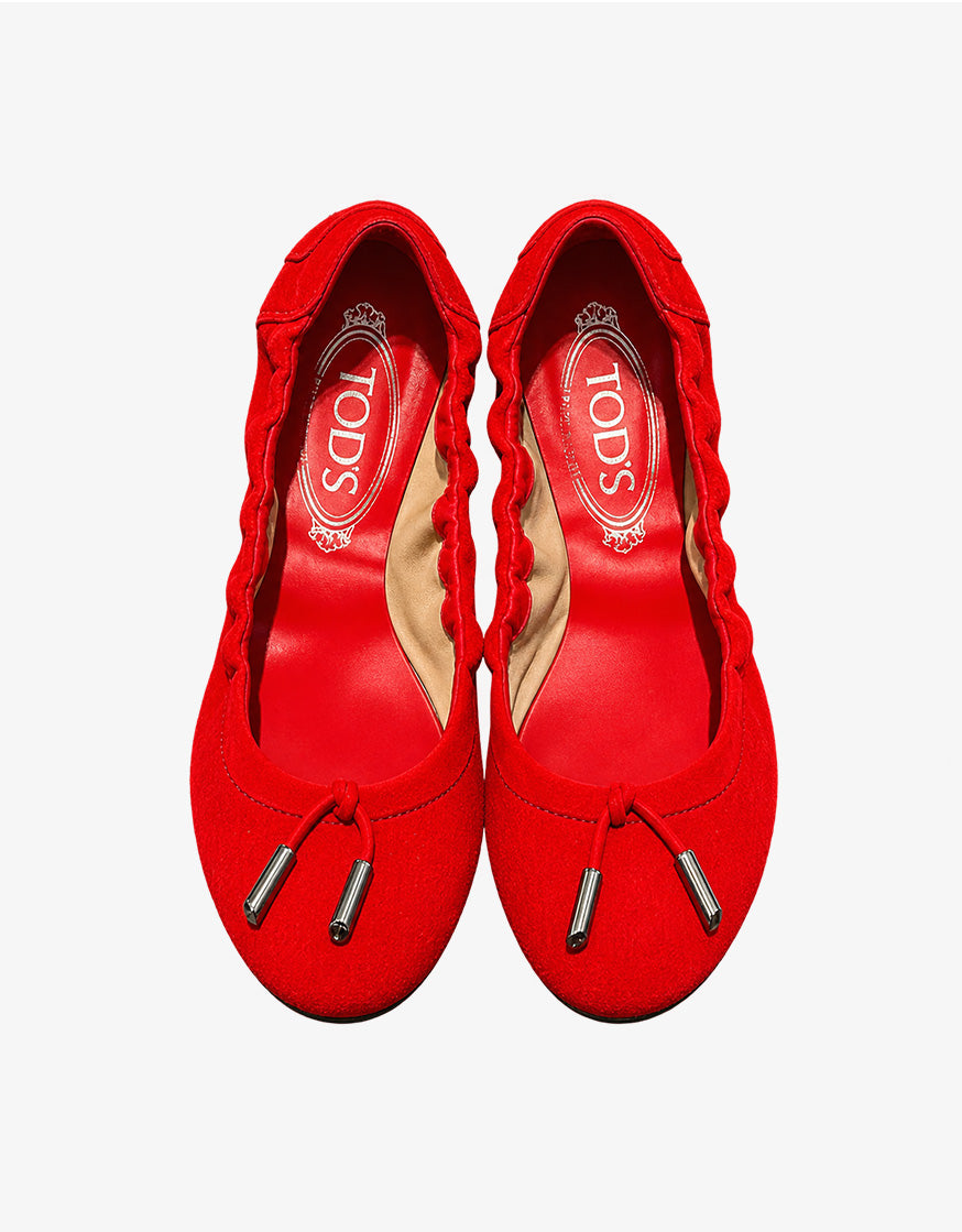 Tod's Mokassin Dee Optical Flower Ballerina Gommino aus rotem Wildleder