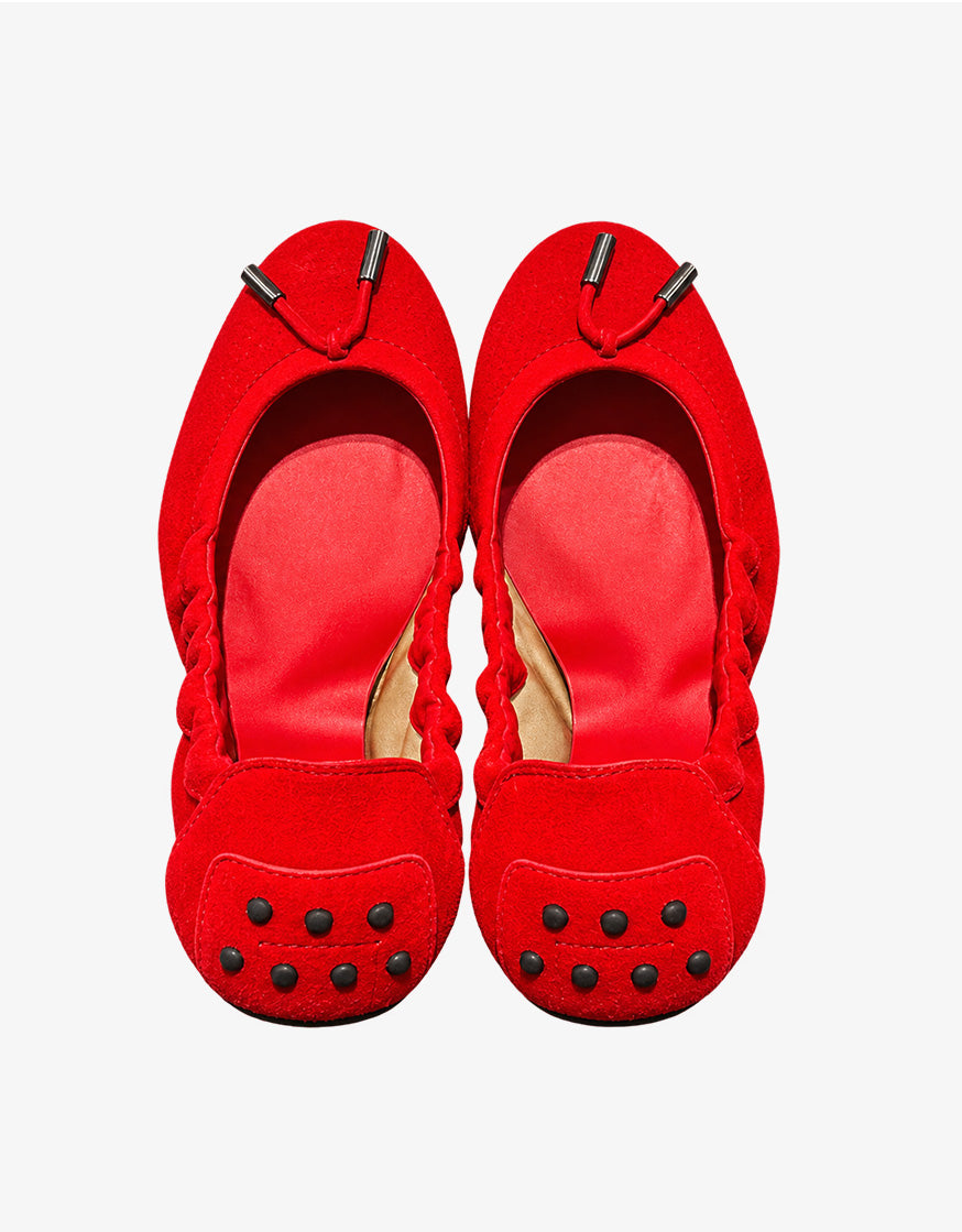 Tod's Mokassin Dee Optical Flower Ballerina Gommino aus rotem Wildleder