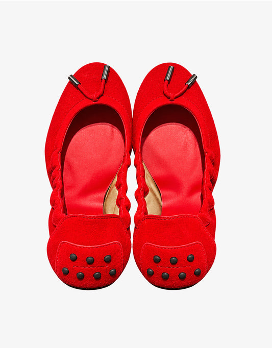 Tod's Mocassino Dee Optical Flower Ballerina Gommino in Pelle Scamosciata Rosso
