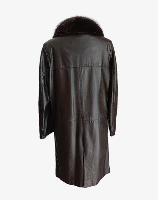 Aquascutum London Cappotto Vintage Donna in Vera Pelle con Collo in Pelliccia Removibile
