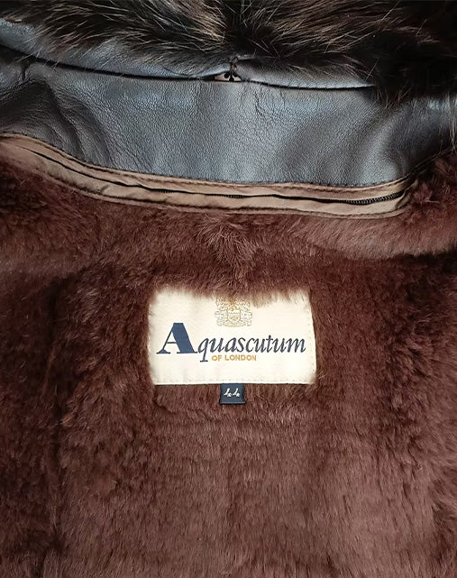 Aquascutum London Cappotto Vintage Donna in Vera Pelle con Collo in Pelliccia Removibile