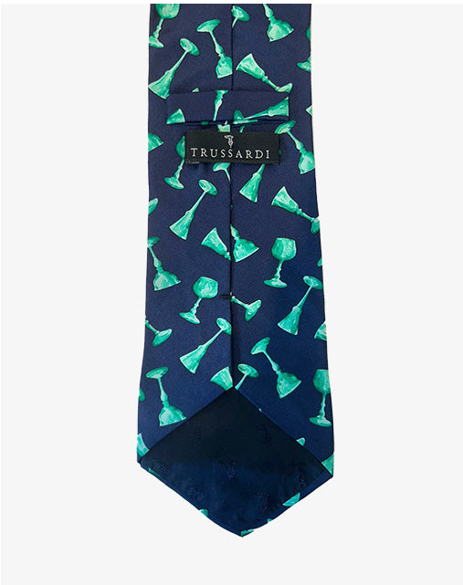 Cravatta vintage Trussardi in seta fantasia blu e verde